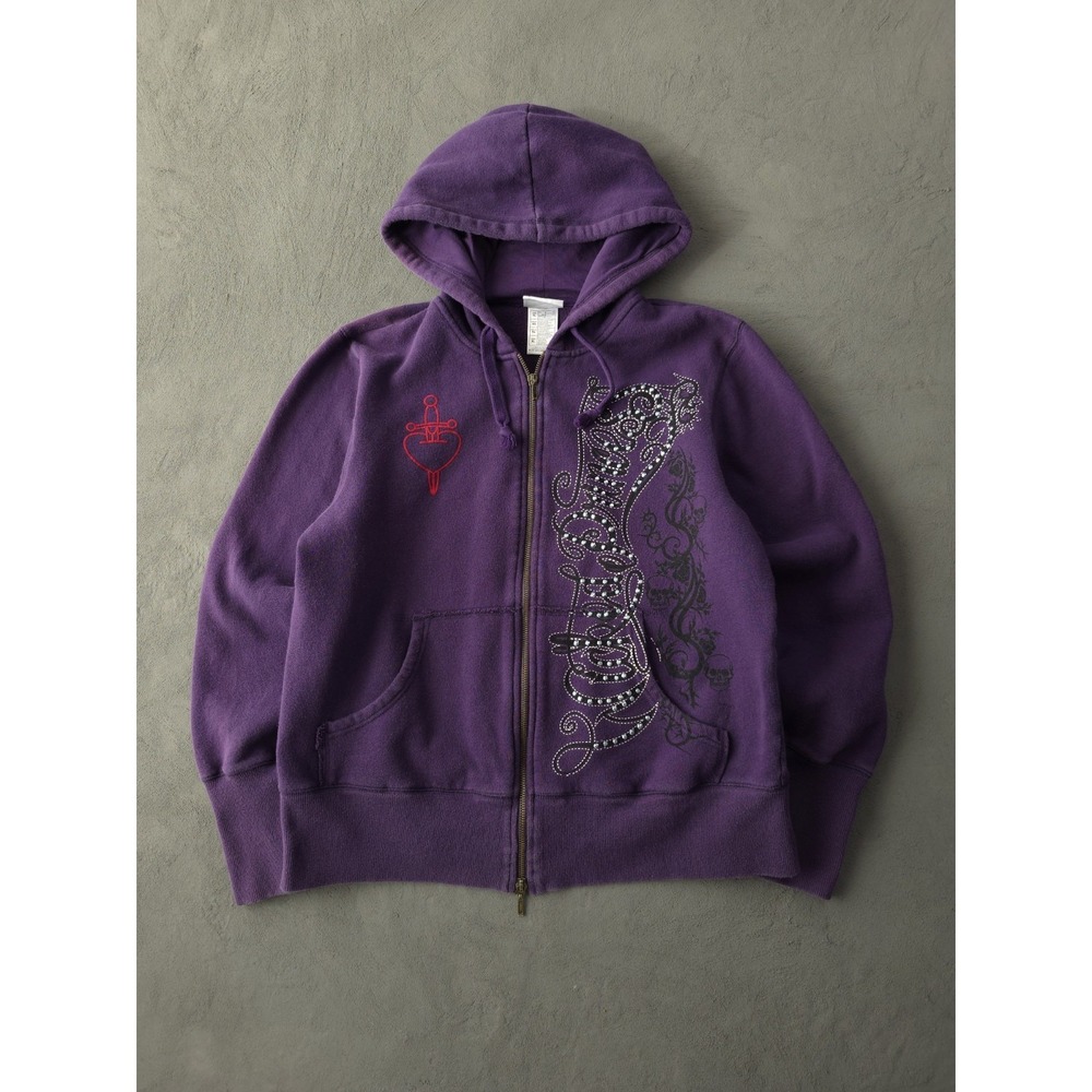 Vintage 2000s Disney Parks Evil Queen Snow White Purple Full-Zip Hoodie XL Wmns